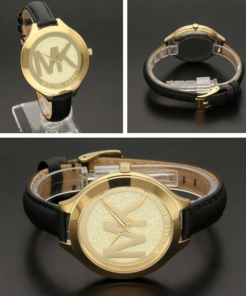 Michael Kors Slim Runway Quartz Gold Dial Black Leather Strap Watch For Women - MK2392 Buy Now By Michael Kors