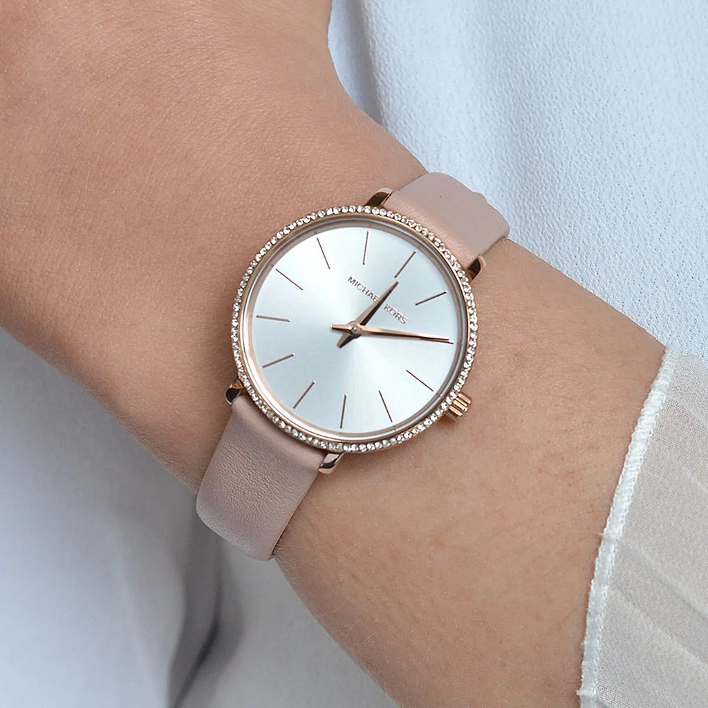 Michael Kors Pyper Analog White Dial Pink Leather Strap Watch For Women - MK2803 Buy Now By Michael Kors