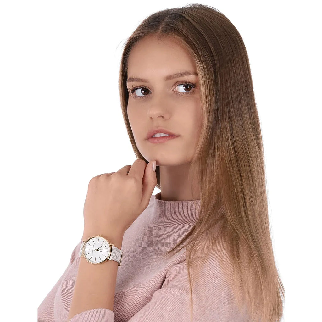 Michael Kors Pyper Quartz Silver Dial White Leather Strap Watch For Women - MK2858 Buy Now By Michael Kors