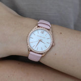 Michael Kors Layton Three-Hand White Dial Pink Leather Strap Watch for Women - MK2909 Buy Now By Michael Kors