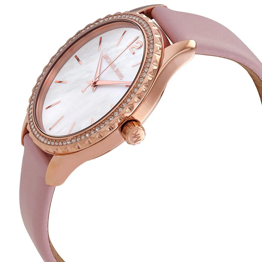 Michael Kors Layton Three-Hand White Dial Pink Leather Strap Watch for Women - MK2909 Buy Now By Michael Kors