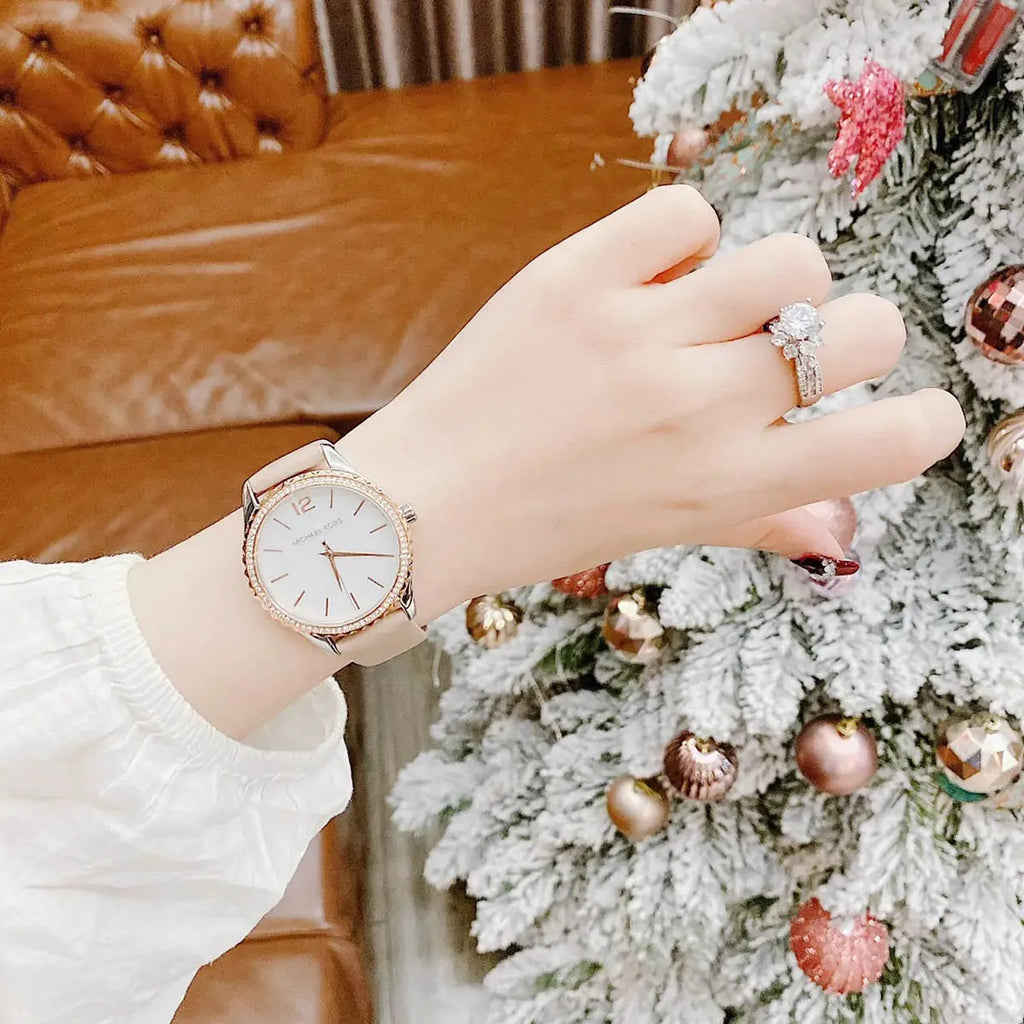 Michael Kors Layton Mother of Pearl White Dial Brown Leather Strap Watch For Women - MK2910 Buy Now By Michael Kors