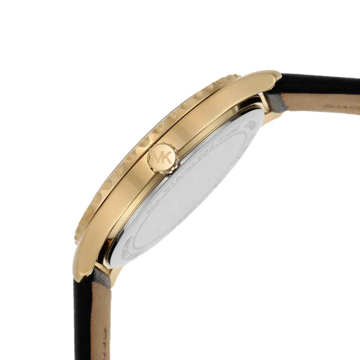 Michael Kors Layton Three Hand Mother of Pearl Black Dial Black Leather Strap Watch For Women - MK2911 Buy Now By Michael Kors