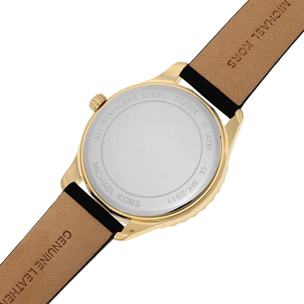 Michael Kors Layton Three Hand Mother of Pearl Black Dial Black Leather Strap Watch For Women - MK2911 Buy Now By Michael Kors