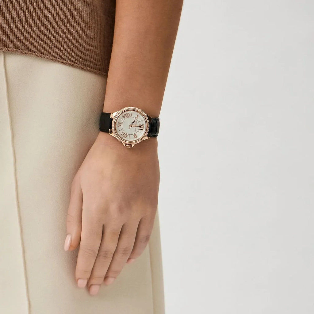 Michael Kors Camille Three-Hand Crystals White Dial Black Leather Strap Watch for Women - MK2962 Buy Now By Michael Kors