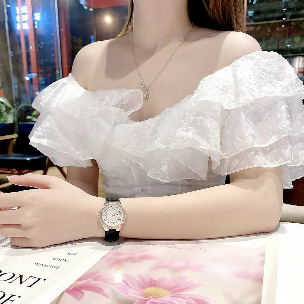 Michael Kors Camille Three-Hand Crystals White Dial Black Leather Strap Watch for Women - MK2962 Buy Now By Michael Kors