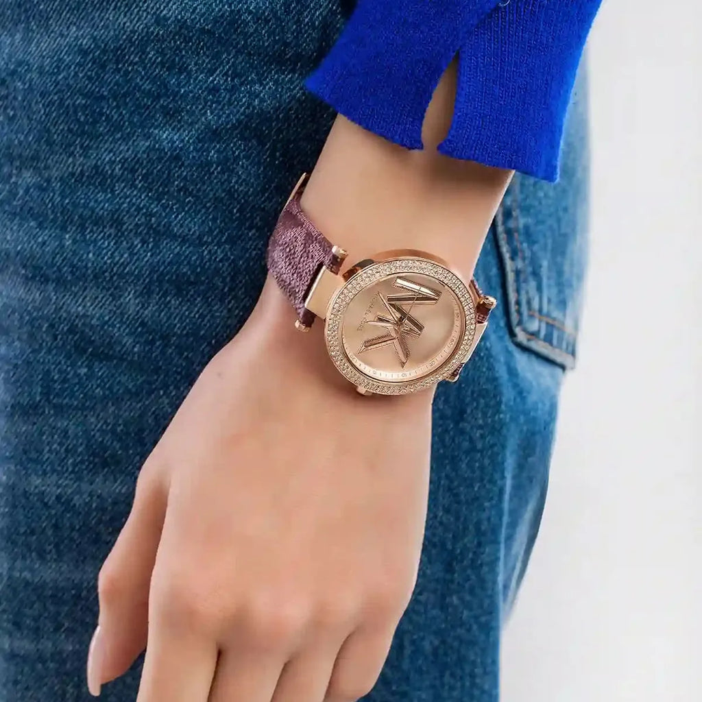 Michael Kors Parker Rose Gold Dial Maroon Leather Strap Watch For Women - MK2974 Buy Now By Michael Kors