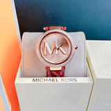 Michael Kors Parker Rose Gold Dial Maroon Leather Strap Watch For Women - MK2974 Buy Now By Michael Kors