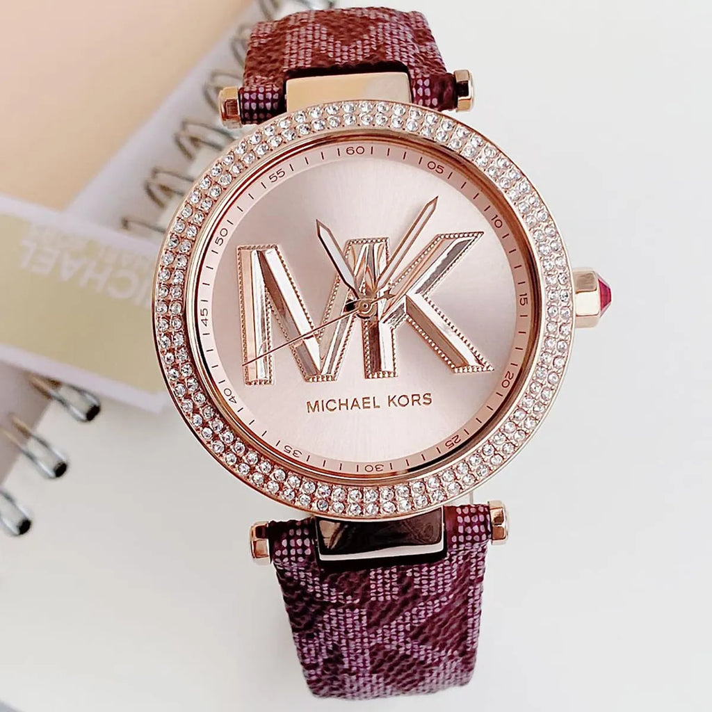 Michael Kors Parker Rose Gold Dial Maroon Leather Strap Watch For Women - MK2974 Buy Now By Michael Kors