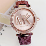 Michael Kors Parker Rose Gold Dial Maroon Leather Strap Watch For Women - MK2974 Buy Now By Michael Kors