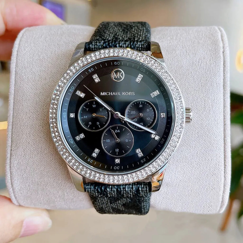 Michael Kors Tibby Chronograph Black Dial Black Leather Strap Watch For Women - MK2976 Buy Now By Michael Kors