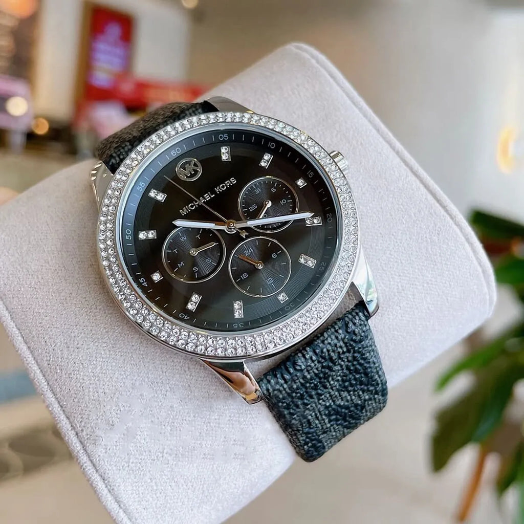 Michael Kors Tibby Chronograph Black Dial Black Leather Strap Watch For Women - MK2976 Buy Now By Michael Kors