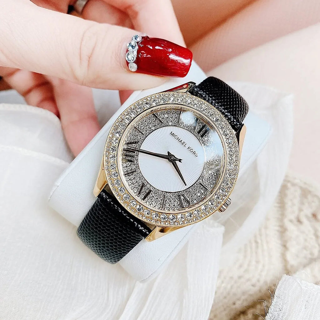 Michael Kors Harlowe Analog White Dial Black Leather Strap Watch For Women - MK2988 Buy Now By Michael Kors