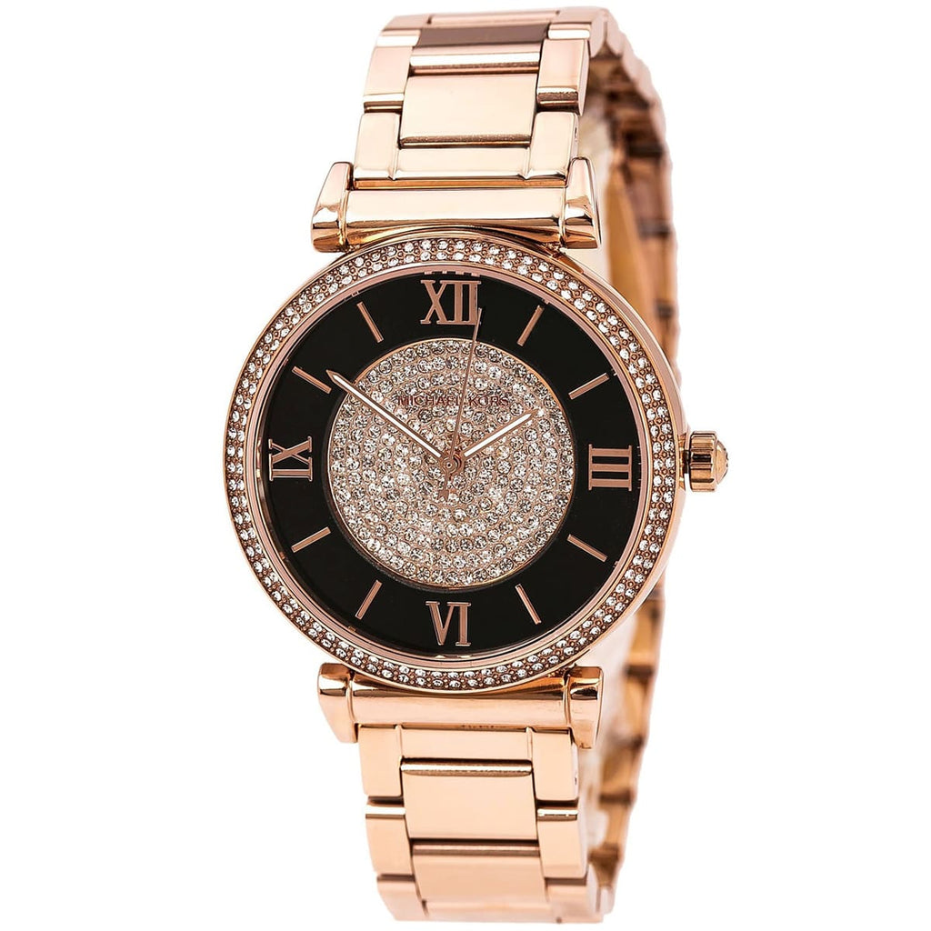 Michael Kors Catlin Black Dial Rose Gold Steel Strap Watch for Women - MK3339 Buy Now By Michael Kors