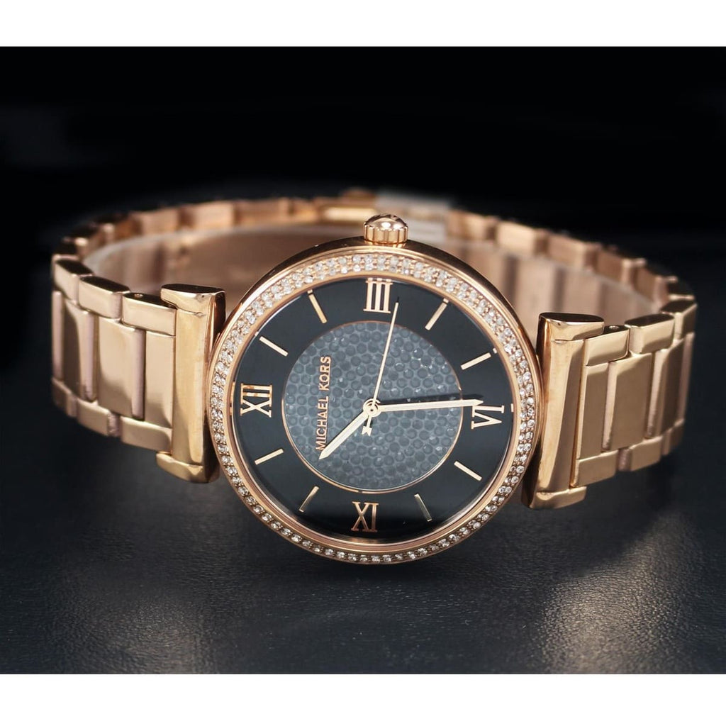 Michael Kors Catlin Black Diamonds Dial Rose Gold Steel Strap Watch for Women - MK3356 Buy Now By Michael Kors