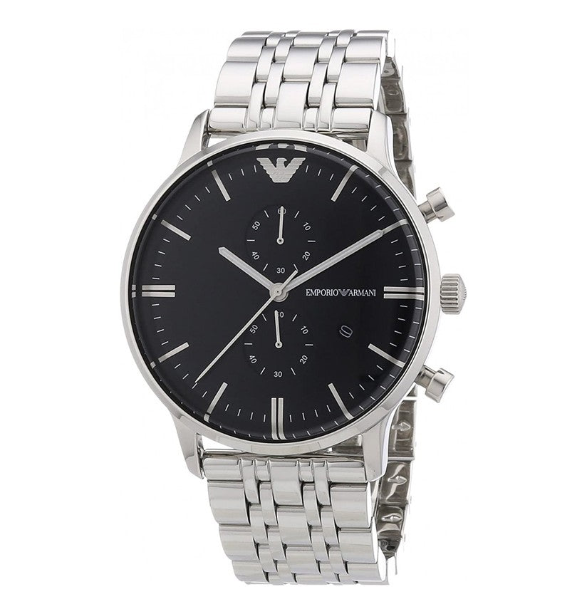 Emporio Armani Chronograph Black Dial Silver Steel Strap Watch For Men - AR0389 Buy Now By Emporio Armani