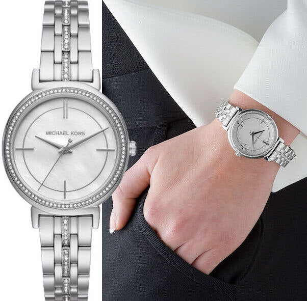 Michael Kors Cinthia White Mother of Pearl Dial Silver Steel Strap Watch for Women for Women - MK3641 Buy Now By Michael Kors