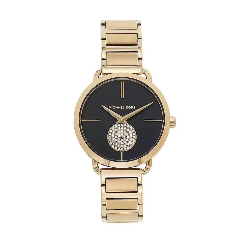Michael Kors Portia Black Dial Gold Steel Strap Watch for Women - MK3788 Buy Now By Michael Kors