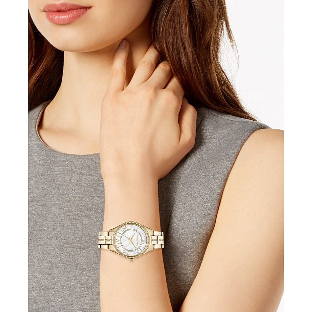 Michael Kors Lauryn Mother of Pearl White Dial Gold Steel Strap Watch for Women - MK3899 Buy Now By Michael Kors
