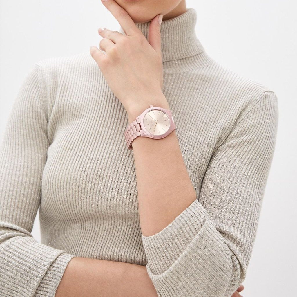 Michael Kors Slim Runway Pink Dial Pink Steel Strap Watch For Women - MK4456 Buy Now By Michael Kors