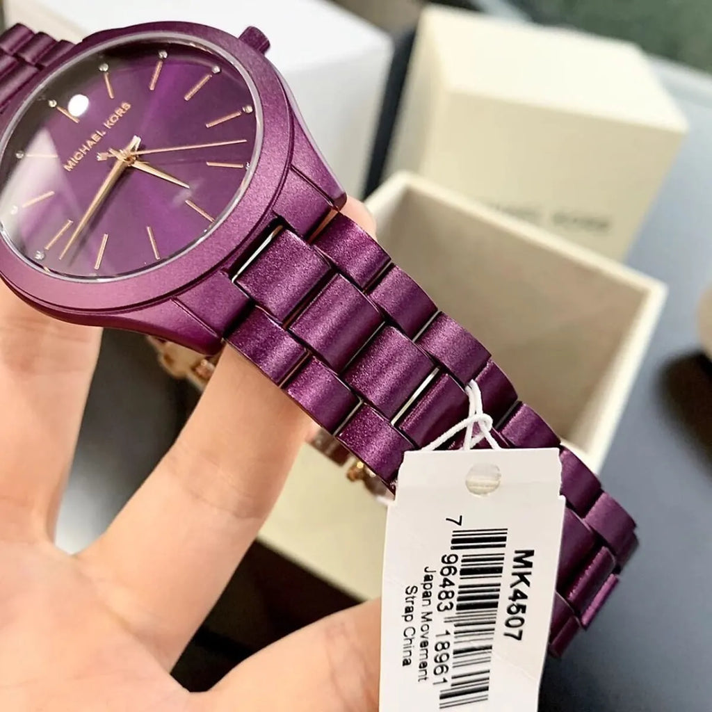 Michael Kors Slim Runway Quartz Purple Dial Purple Steel Strap Watch For Women - MK4507 Buy Now By Michael Kors