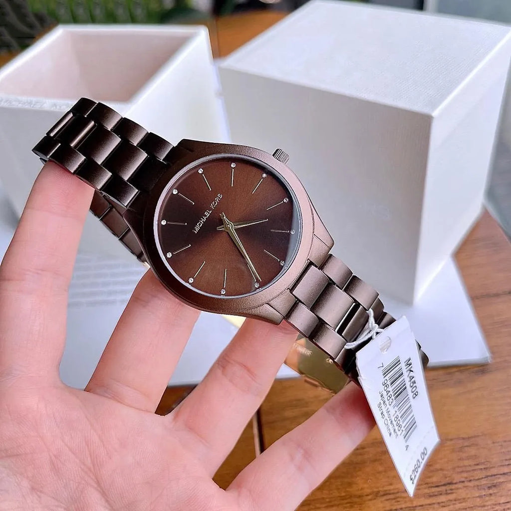 Michael Kors Slim Runway Brown Dial Brown Steel Strap Watch For Women - MK4508 Buy Now By Michael Kors