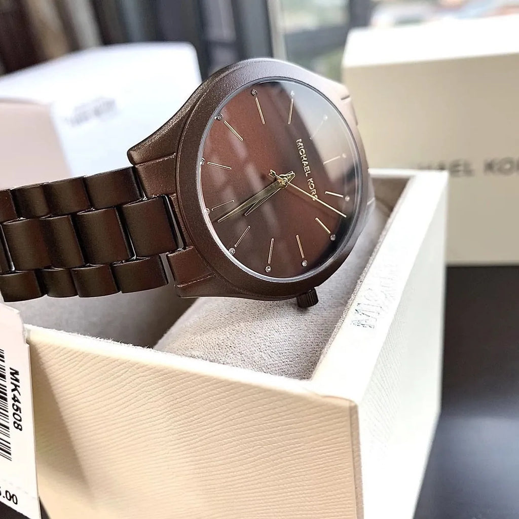 Michael Kors Slim Runway Brown Dial Brown Steel Strap Watch For Women - MK4508 Buy Now By Michael Kors