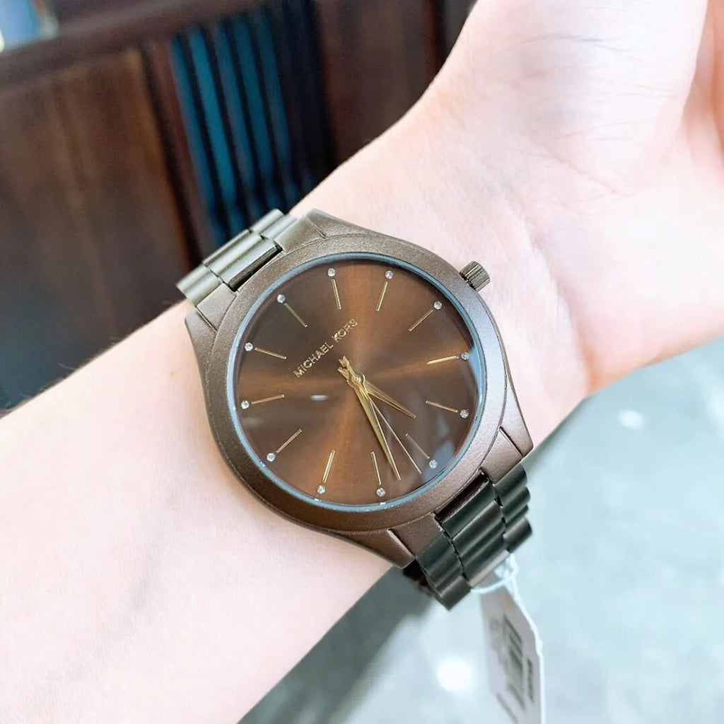 Michael Kors Slim Runway Brown Dial Brown Steel Strap Watch For Women - MK4508 Buy Now By Michael Kors