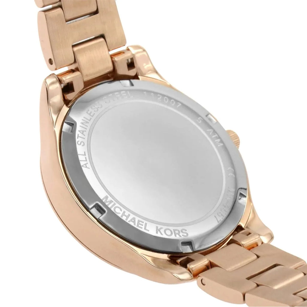 Michael Kors Lilane Three Hand Mother of Pearl White Dial Rose Gold Steel Strap Watch For Women - MK4557 Buy Now By Michael Kors