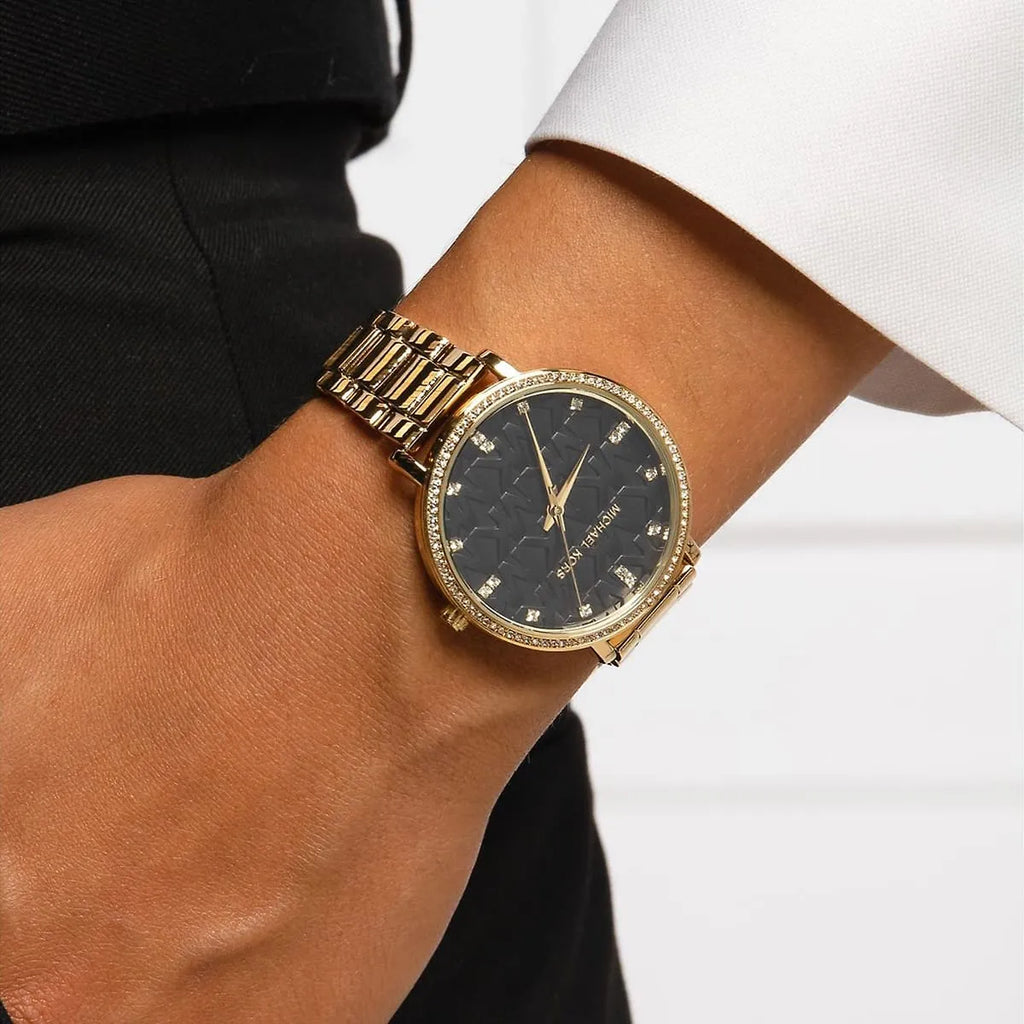 Michael Kors Pyper Three-Hand Black Dial Gold Steel Strap Watch For Women - MK4593 Buy Now By Michael Kors