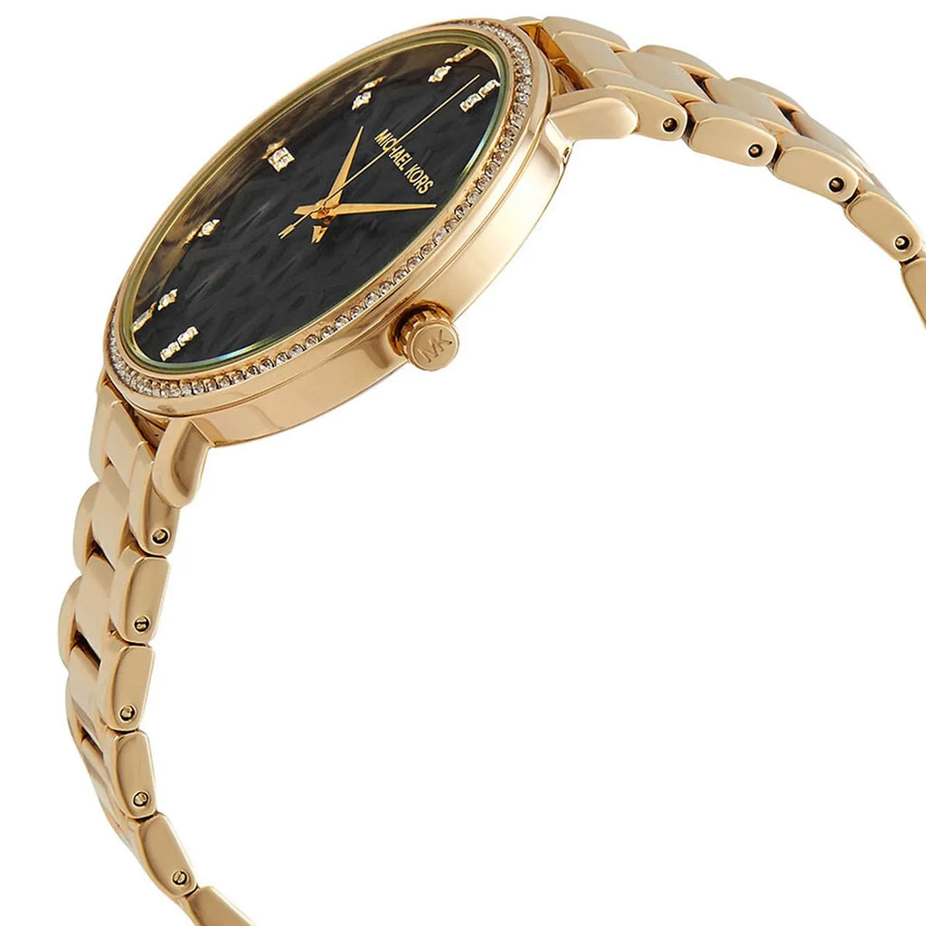 Michael Kors Pyper Three-Hand Black Dial Gold Steel Strap Watch For Women - MK4593 Buy Now By Michael Kors