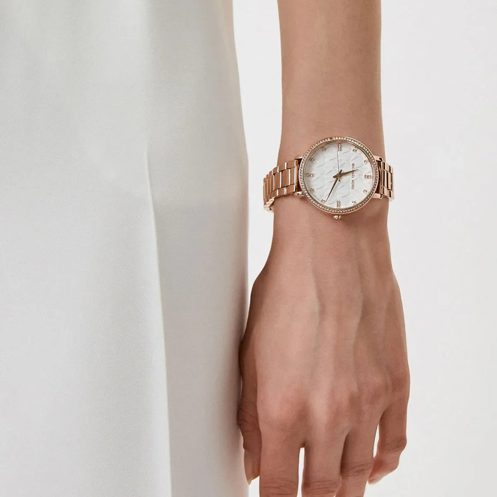 Michael Kors Pyper Three-Hand White Dial Rose Gold Steel Strap Watch For Women - MK4594 Buy Now By Michael Kors