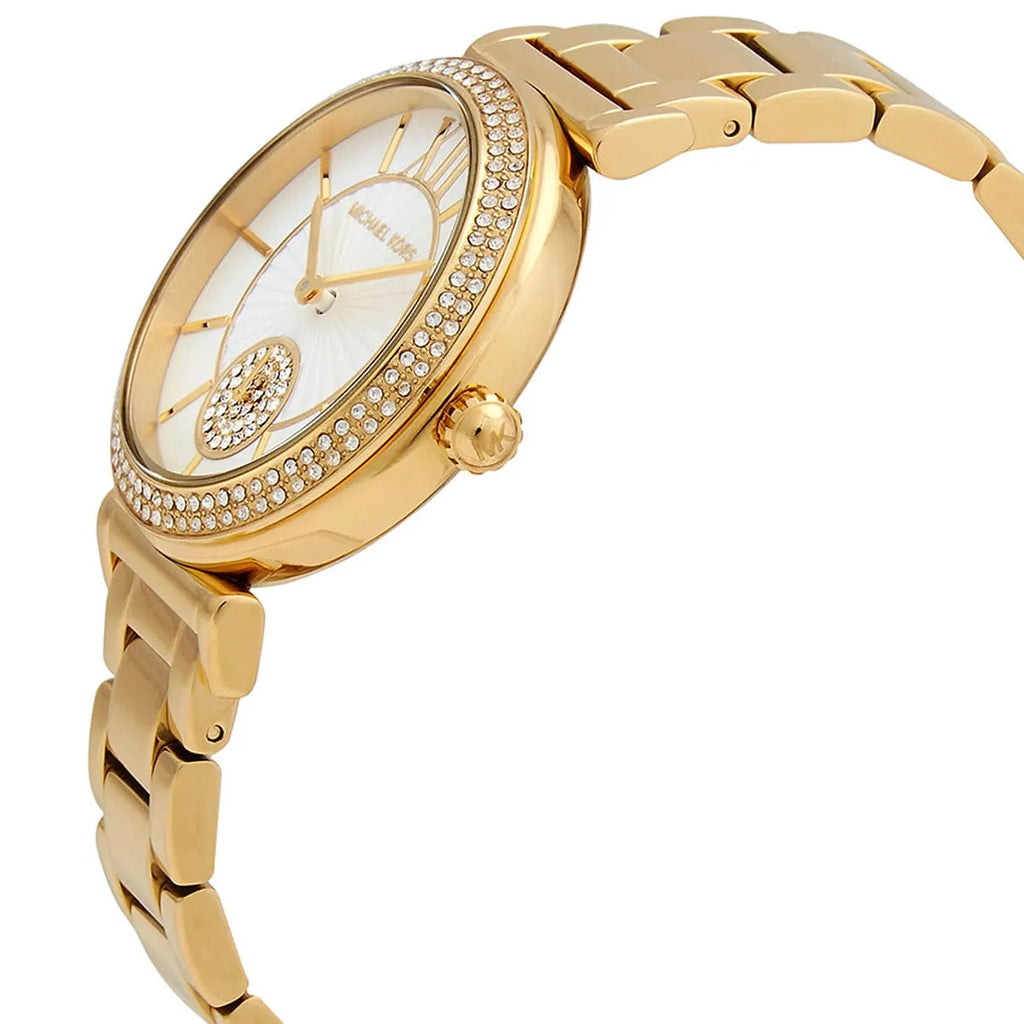 Michael Kors Abbey Three-Hand Analog White Dial Gold Steel Strap Watch for Women - MK4615 Buy Now By Michael Kors
