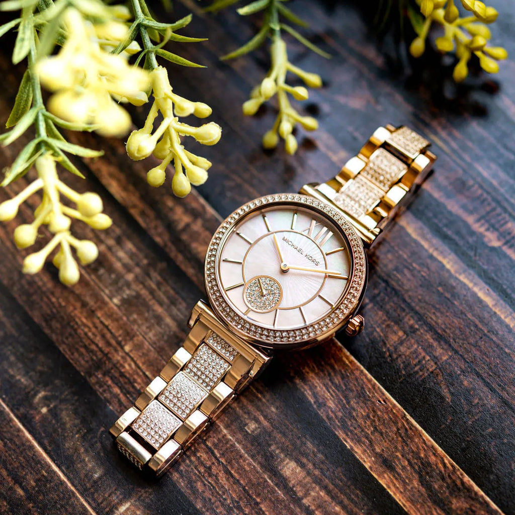 Michael Kors Abbey Three-Hand Analog Crystals Rose Gold Dial Rose Gold Steel Strap Watch for Women - MK4617 Buy Now By Michael Kors