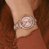 Michael Kors Abbey Three-Hand Analog Crystals Rose Gold Dial Rose Gold Steel Strap Watch for Women - MK4617 Buy Now By Michael Kors