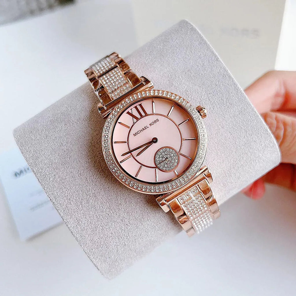 Michael Kors Abbey Three-Hand Analog Crystals Rose Gold Dial Rose Gold Steel Strap Watch for Women - MK4617 Buy Now By Michael Kors
