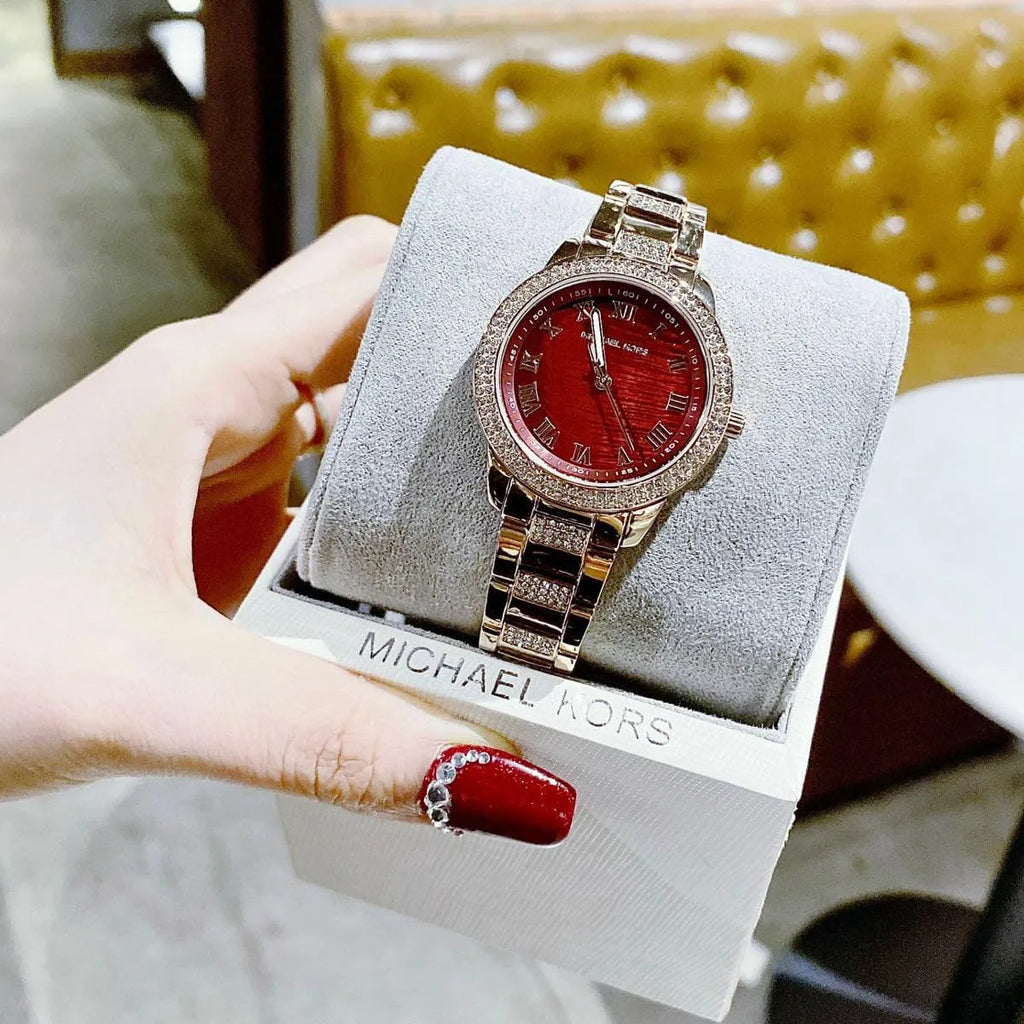 Michael Kors Tibby Multifunction Crystals Maroon Dial Rose Gold Steel Strap Watch for Women - MK4685 Buy Now By Michael Kors