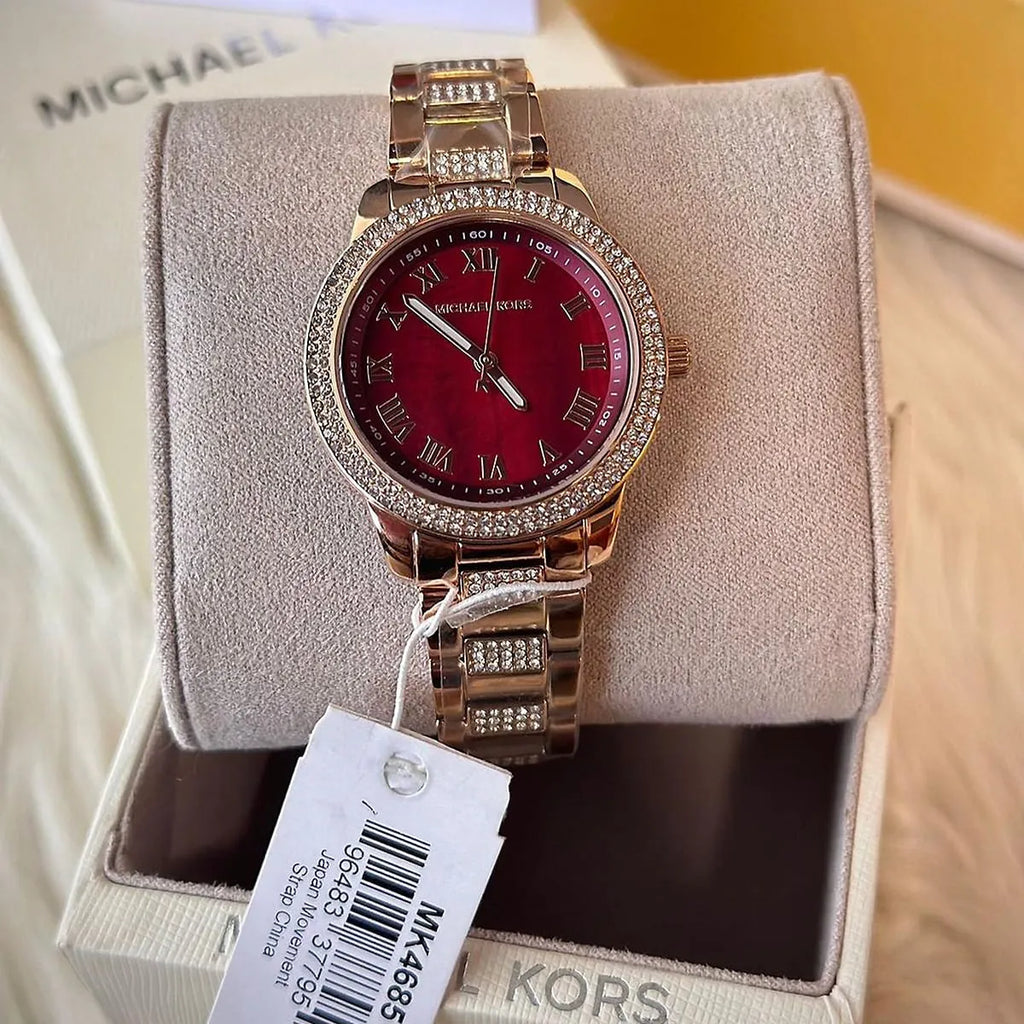 Michael Kors Tibby Multifunction Crystals Maroon Dial Rose Gold Steel Strap Watch for Women - MK4685 Buy Now By Michael Kors