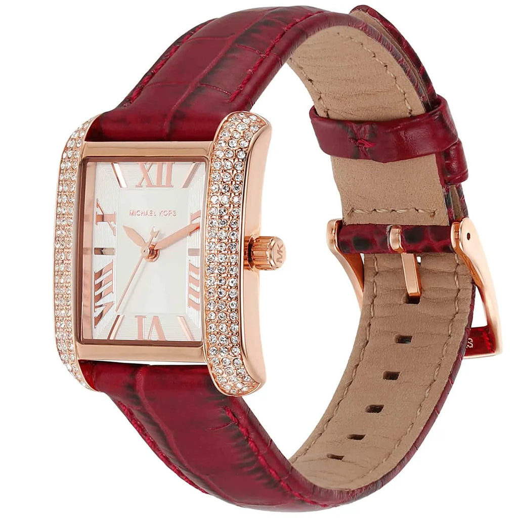 Michael Kors Emery Quartz Diamonds Silver Dial Red Leather Strap Watch For Women - MK4689 Buy Now By Michael Kors