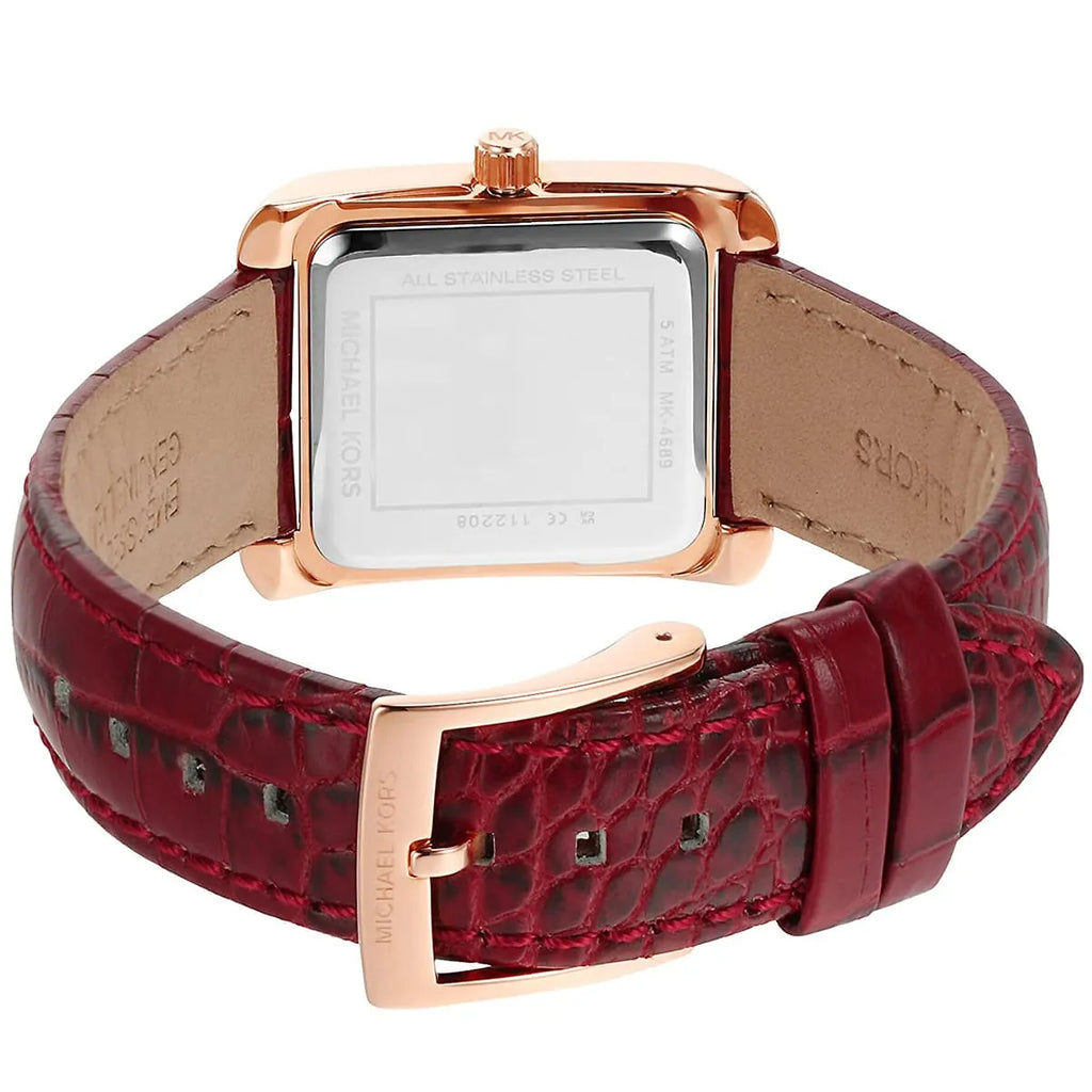 Michael Kors Emery Quartz Diamonds Silver Dial Red Leather Strap Watch For Women - MK4689 Buy Now By Michael Kors