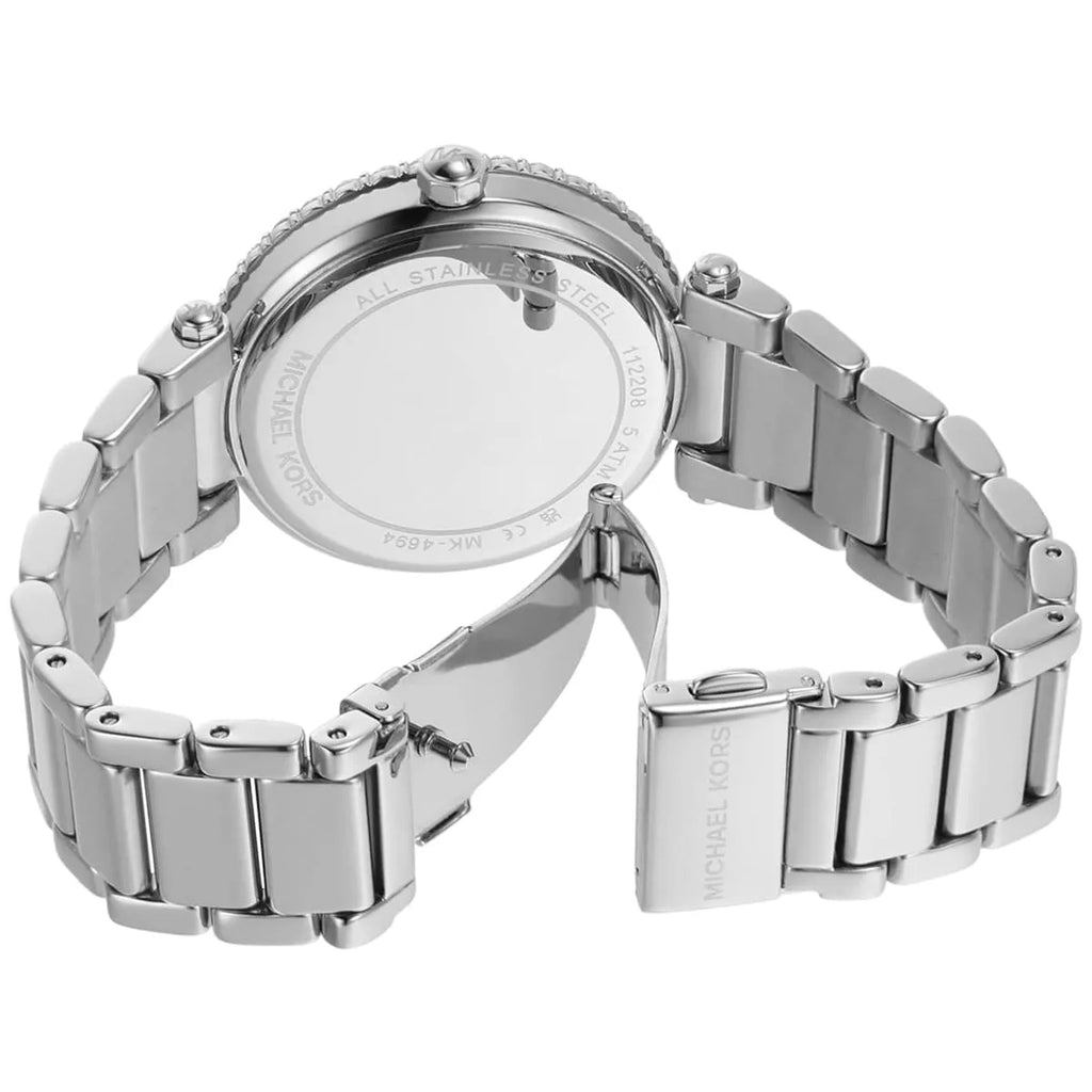 Michael Kors Parker Three Hand Mother of Pearl White Dial Silver Steel Strap Watch For Women - MK4694 Buy Now By Michael Kors