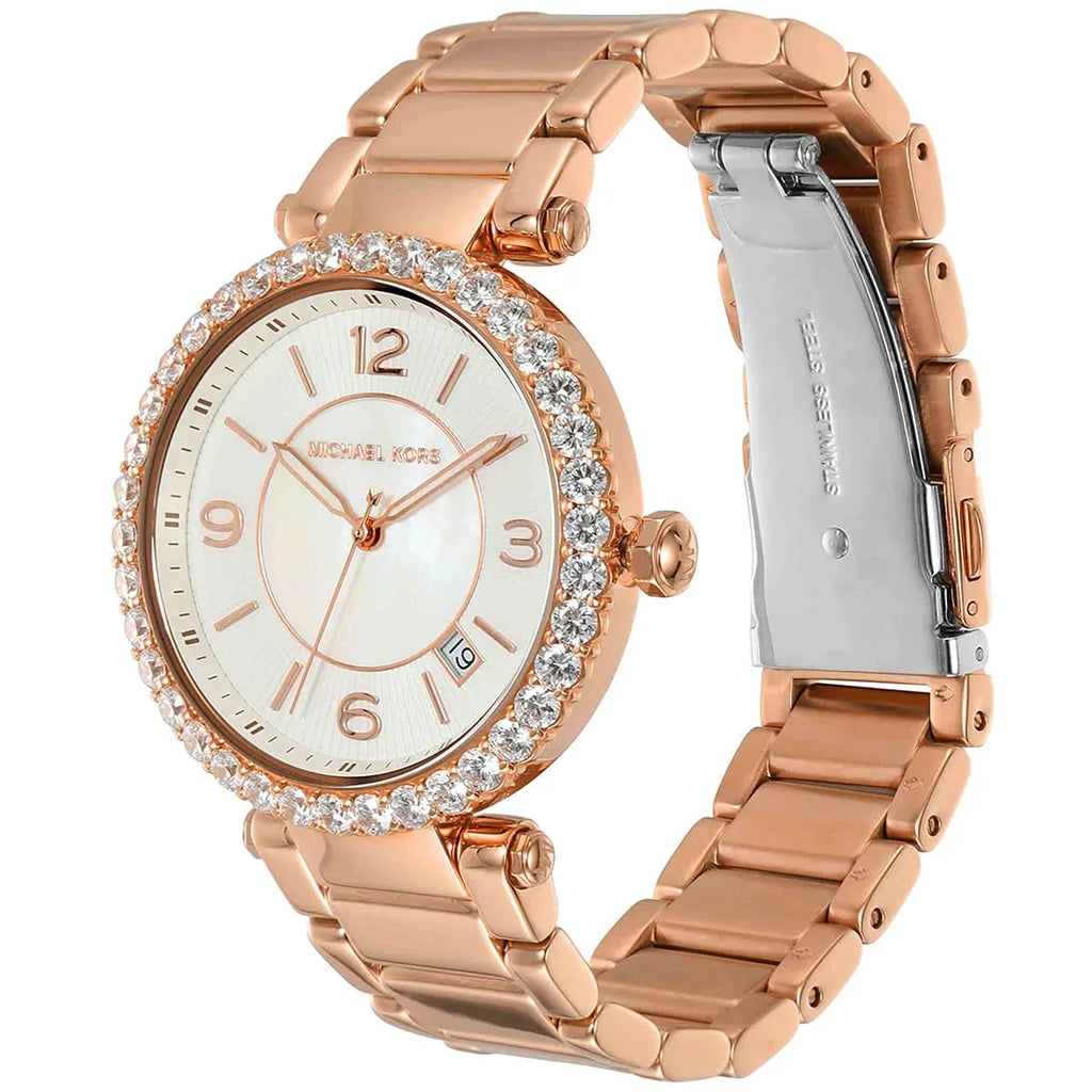 Michael Kors Parker Three-Hand Mother of Pearl White Dial Rose Gold Steel Strap Watch For Women - MK4695 Buy Now By Michael Kors