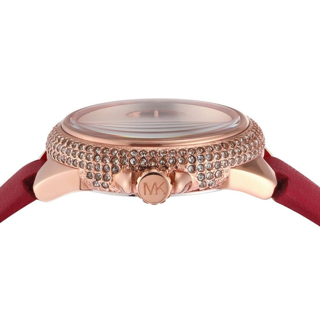 Michael Kors Camille Three Hand Crystals Rose Gold Dial Red Leather Strap Watch For Women - MK4701 Buy Now By Michael Kors