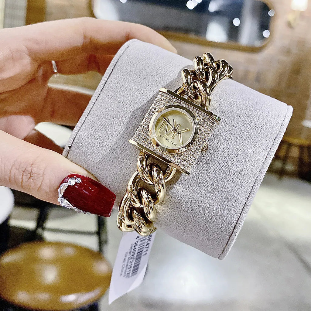 Michael Kors Chain Lock Pave Gold Dial Gold Steel Strap Watch For Women - MK4711 Buy Now By Michael Kors
