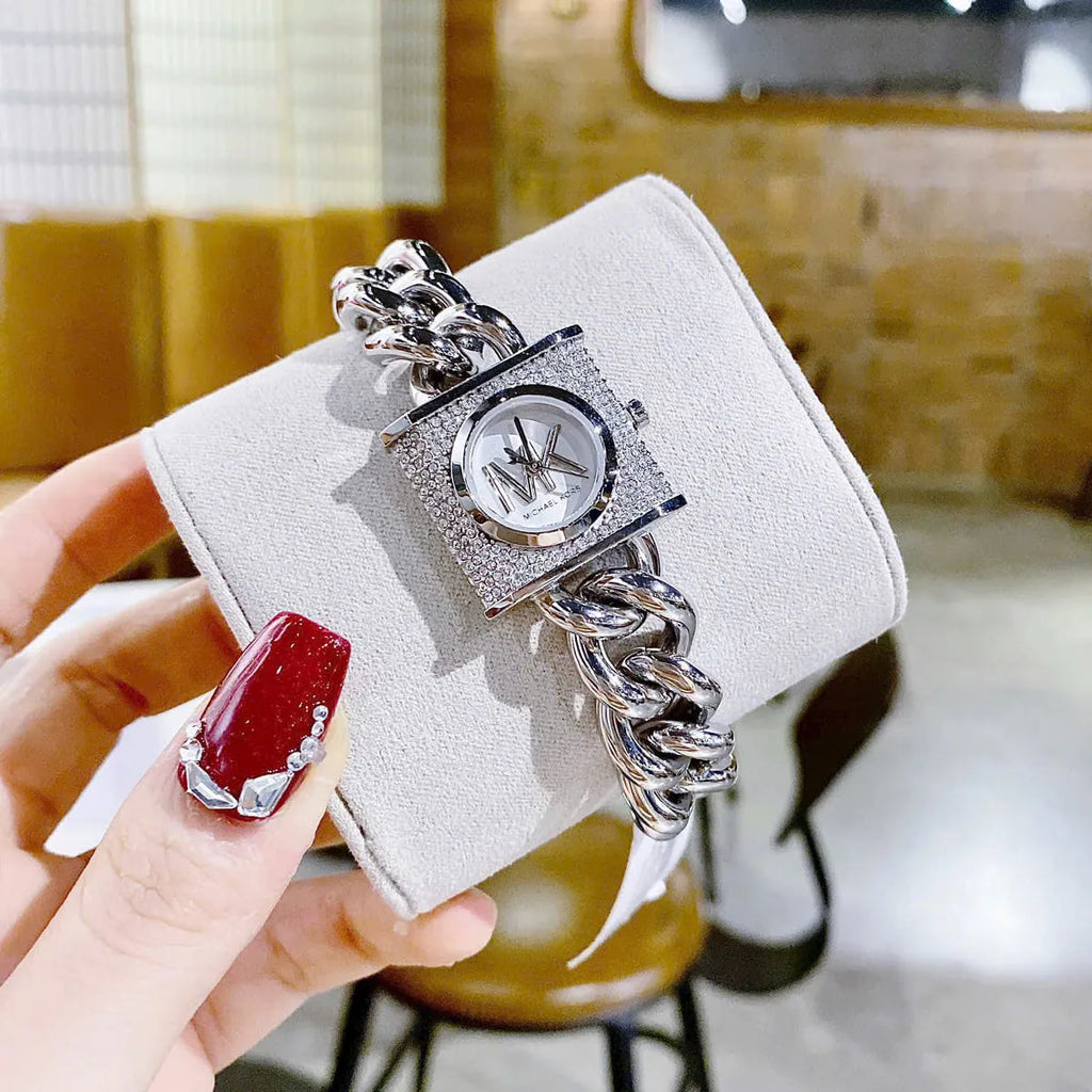 Michael Kors Chain Lock Pave Silver Dial Silver Steel Strap Watch For Women - MK4718 Buy Now By Michael Kors