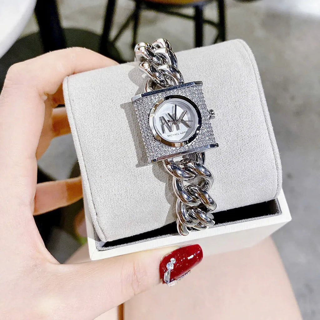 Michael Kors Chain Lock Pave Silver Dial Silver Steel Strap Watch For Women - MK4718 Buy Now By Michael Kors