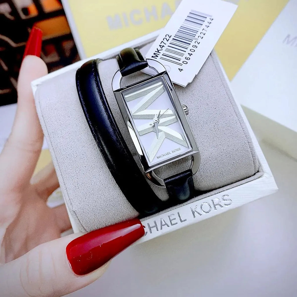 Michael Kors Empire Three-Hand Silver Dial Black Leather Strap Watch For Women - MK4722 Buy Now By Michael Kors