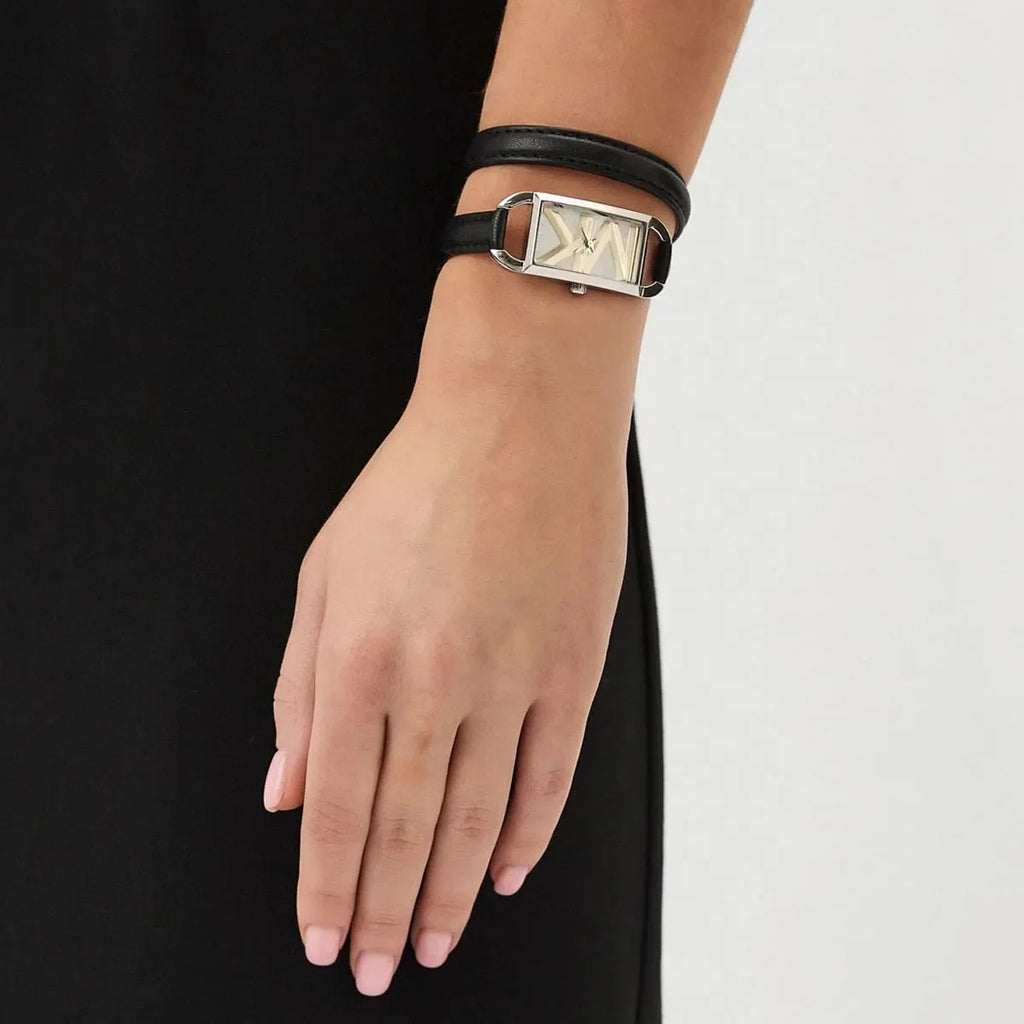 Michael Kors Empire Three-Hand Silver Dial Black Leather Strap Watch For Women - MK4722 Buy Now By Michael Kors