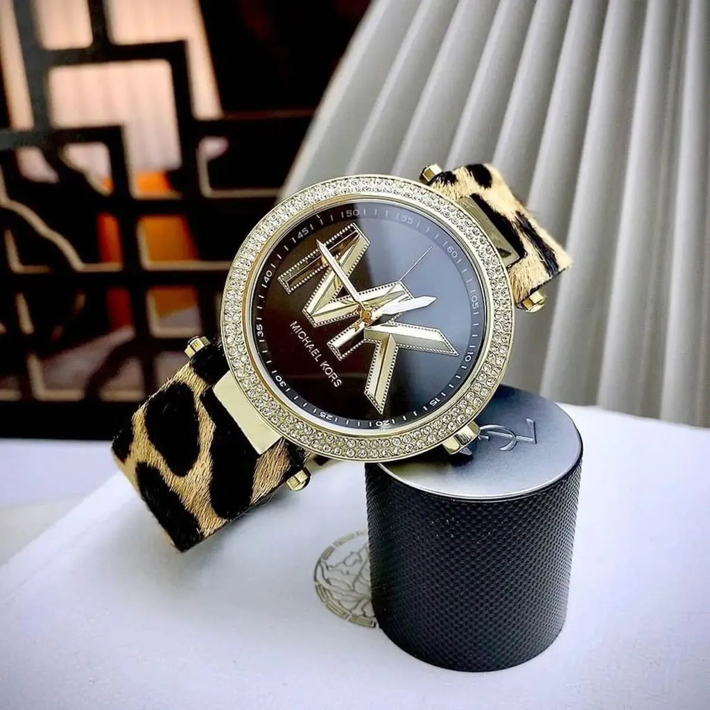 Michael Kors Parker Black Dial Cheetah Print Brown Leather Strap Watch For Women - MK4723 Buy Now By Michael Kors