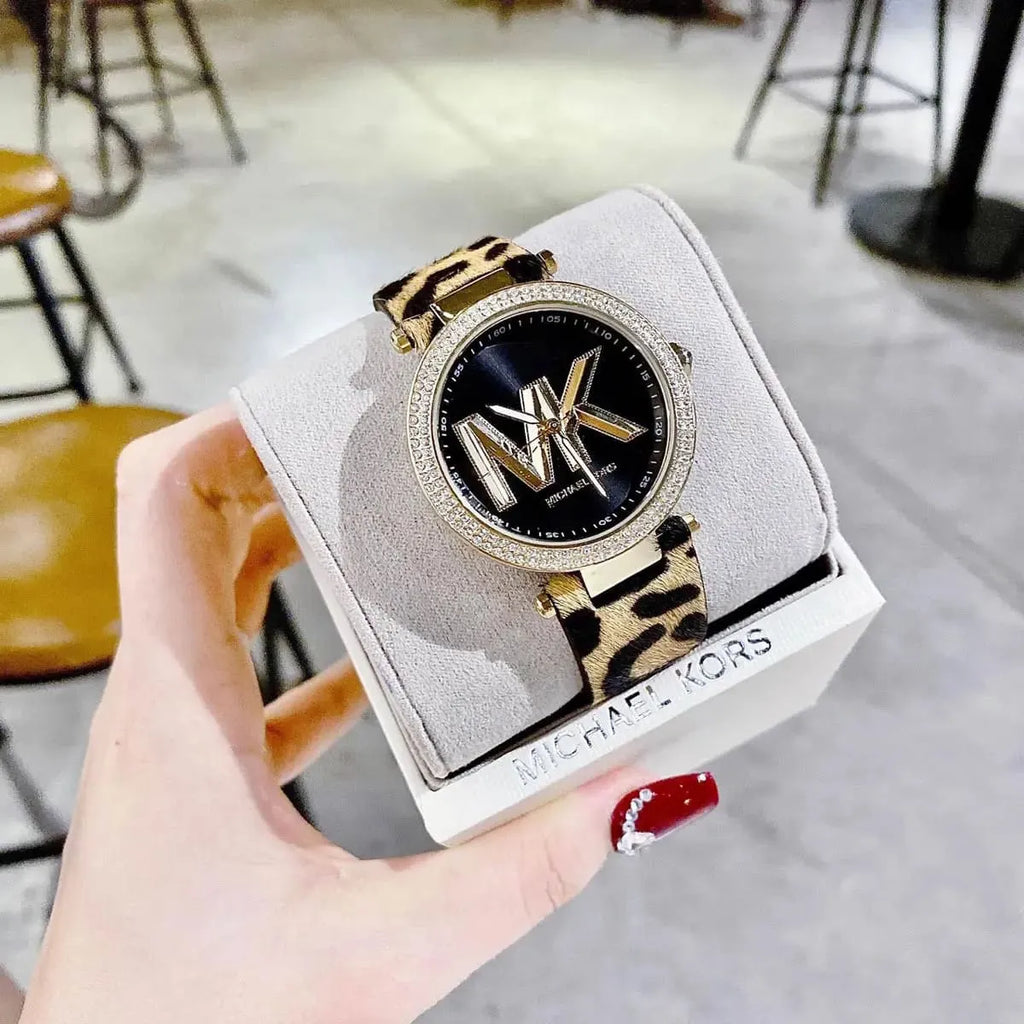 Michael Kors Parker Black Dial Cheetah Print Brown Leather Strap Watch For Women - MK4723 Buy Now By Michael Kors